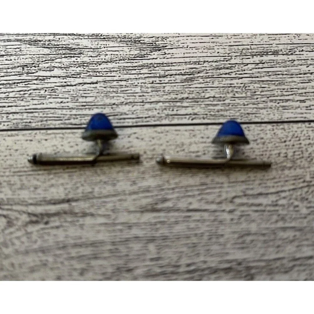 Vintage Glass Dome Formal Groom Prom Tuxedo Cufflink Shirt Studs Cobalt Blue